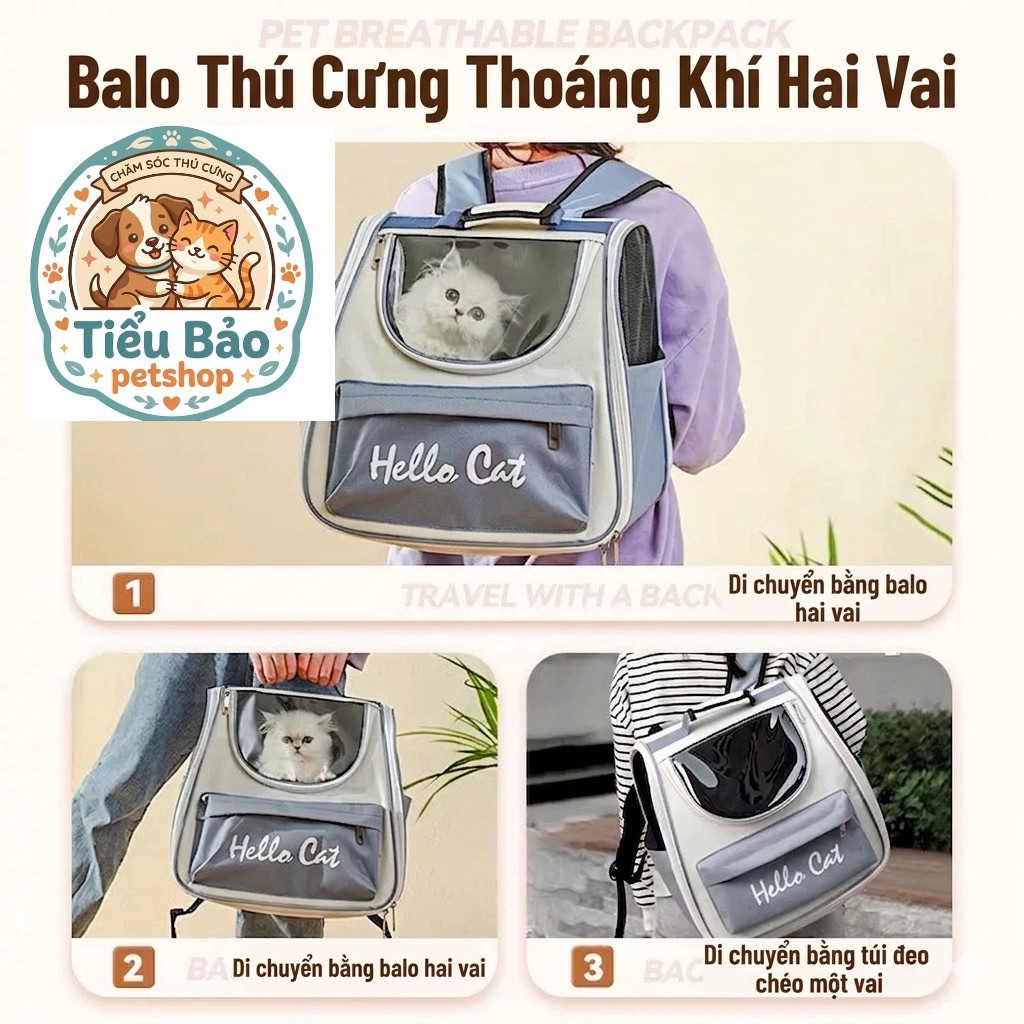 Balo Hello Cat Hot Trend Cho Chó Mèo 2-7kg – Boss Ngồi Cực Chill