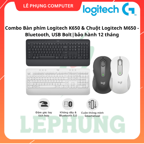 Combo Bàn phím Logitech K650 & Chuột Logitech M650 - Bluetooth, USB Bolt|bảo hành 12 tháng