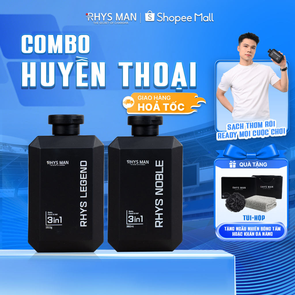 Combo 2 chai sữa tắm gội 3 in 1 Rhys Noble và Rhys Legend 350ml RHYS MAN