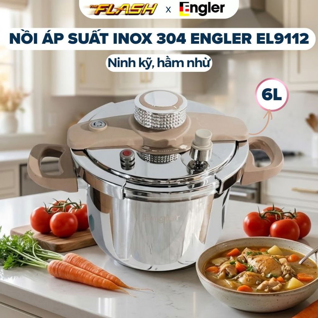 Nồi áp suất inox ENGLER EL9112 dung tích 6L lòng nồi inox 304 an toàn nồi đa năng dùng mọi loại bếp
