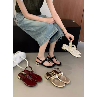 [SẴN KEM 37] JIA MEI RUI Giày sandals xỏ ngón quai chữ T đế vuông da trơn 2026