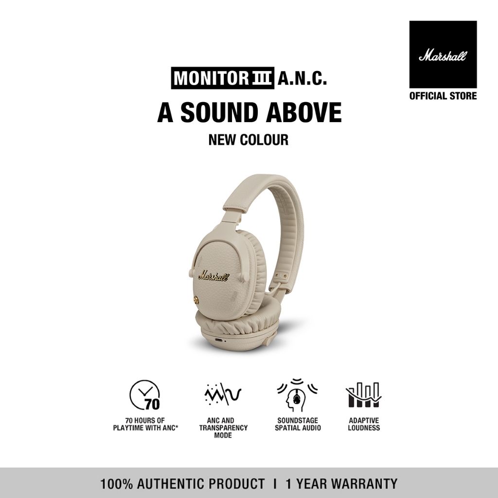 Tai nghe không dây Marshall Monitor III A.N.C - Over-ear, màu đen, 32mm dynamic driver