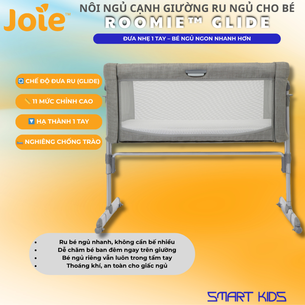 NÔI NGỦ CẠNH GIƯỜNG JOIE ROOMIE GLIDE FOGGY GRAY