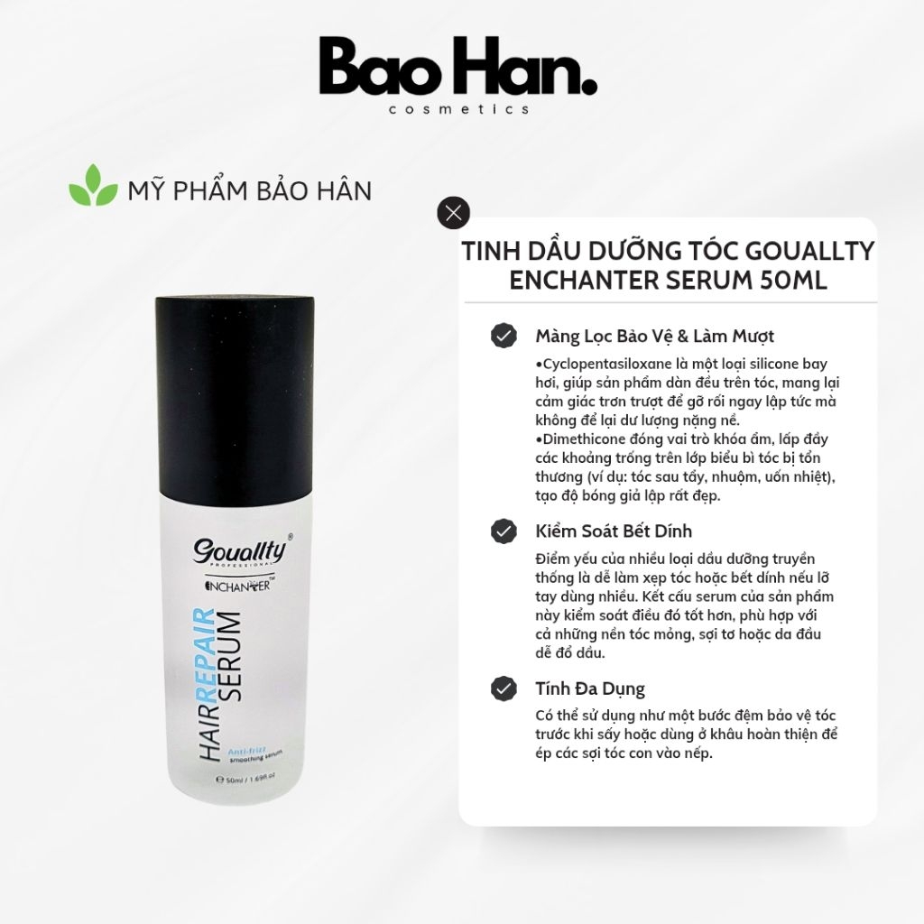 TINH DẦU DƯỠNG TÓC GOUALLTY ENCHANTER SERUM 50ML - PHỤC HỒI HƯ TỔN, CHỐNG XÙ RỐI, MỀM MƯỢT CHUẨN SAL