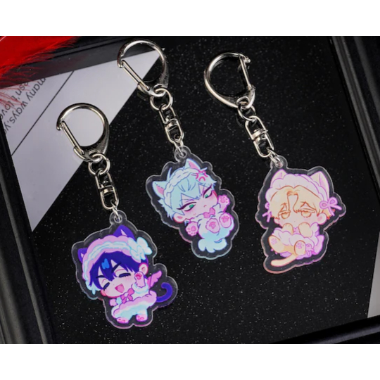 Alien Stage Chibi Cat Ears Acrylic Keychain Set | 3-Piece Cute Alien Stage Fan Art Bag Charms