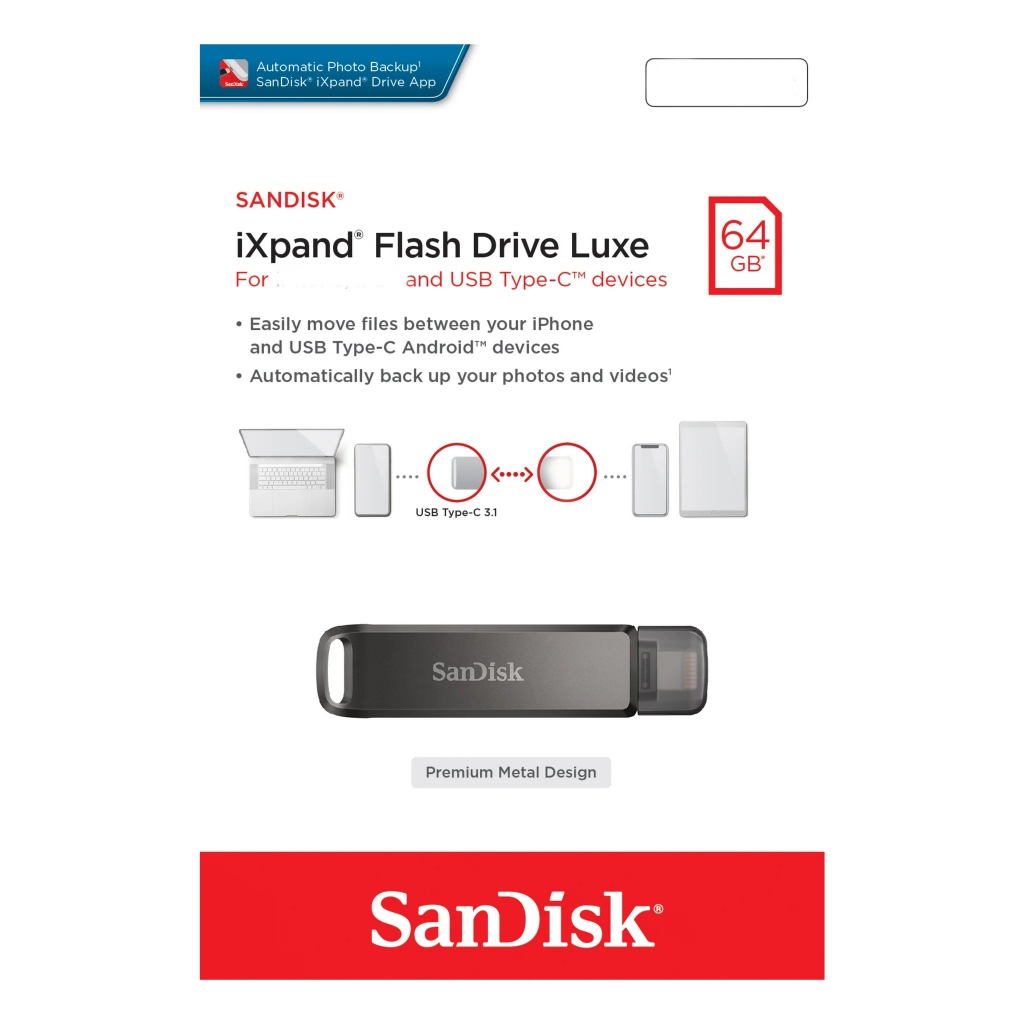 USB OTG Ixpand SanDisk Luxe 64GB 2 đầu TypeC và LaiNing (Xám)