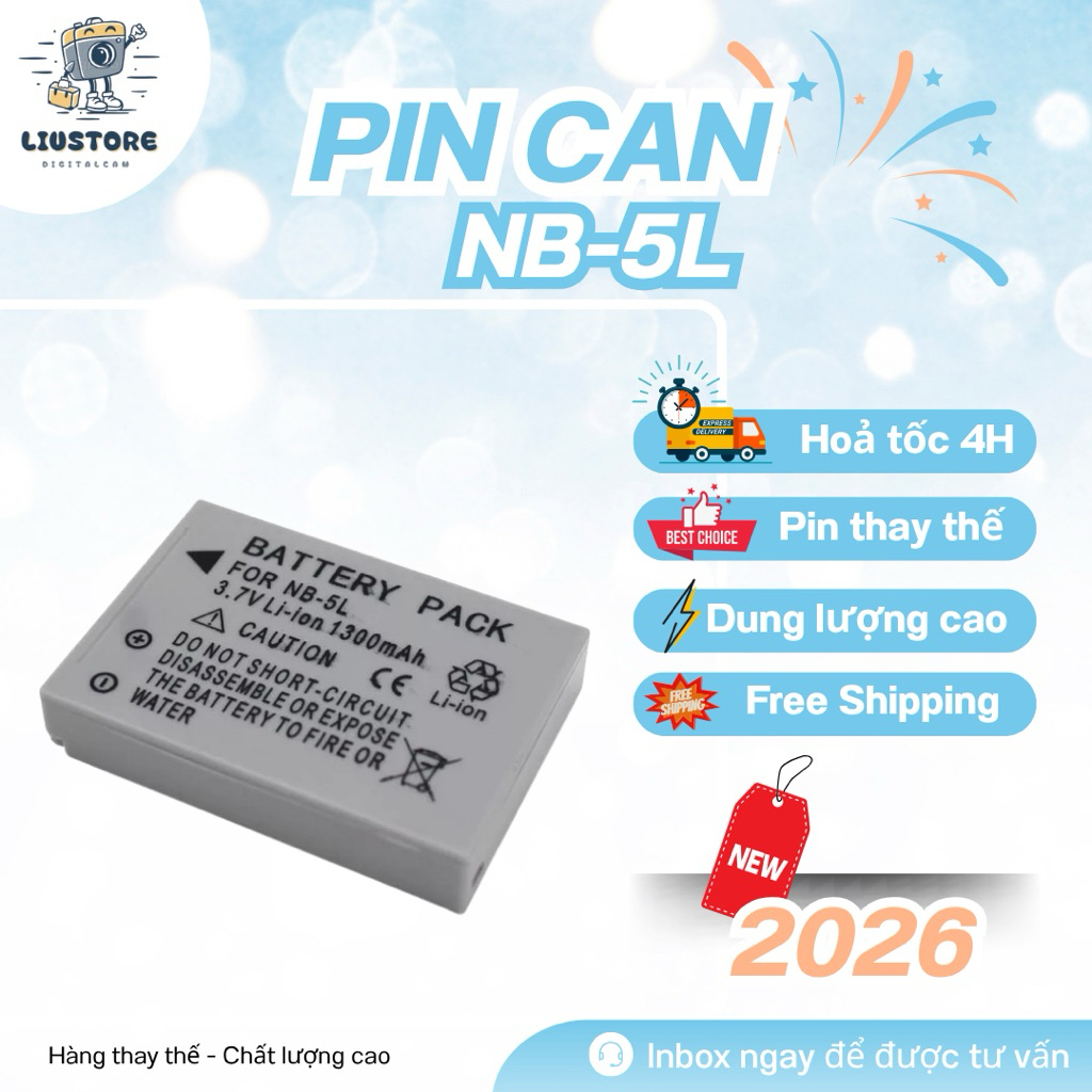 Pin Canon NB-5L 1300mAh | Pin Thay Thế NB-5L Dung Lượng Cao | Dùng Cho Canon IXUS 800 850 870 90 IS