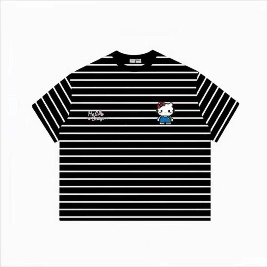 Áo thun kẻ in mèo xanh habo  cho nữ phong cách Hàn quốc