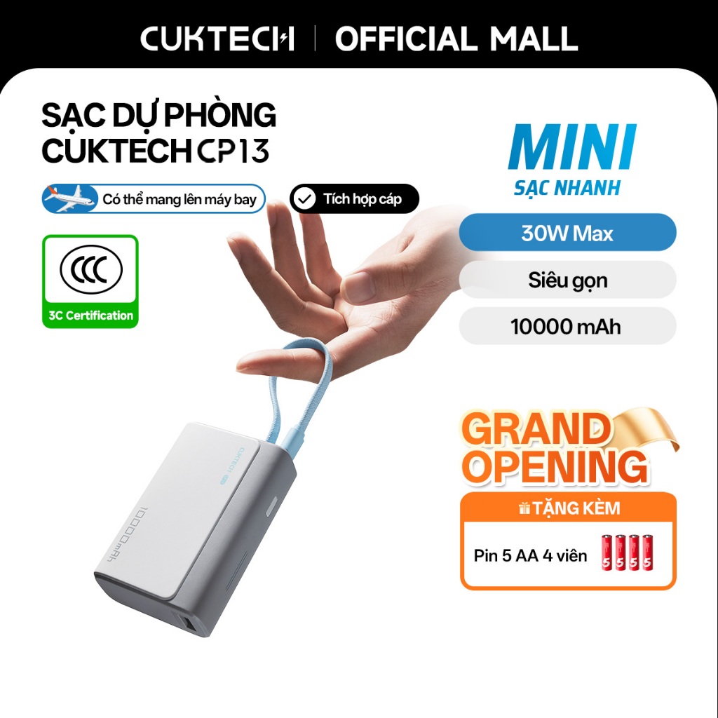 【Được chứng nhận CCC】CUKTECH Pin Dự Phòng Mini 10000mAh Sạc Nhanh 30W – Tích Hợp Dây Hỗ Trợ iP 16/15/14 (CP13 Power Bank | BigBuy360 - bigbuy360.vn