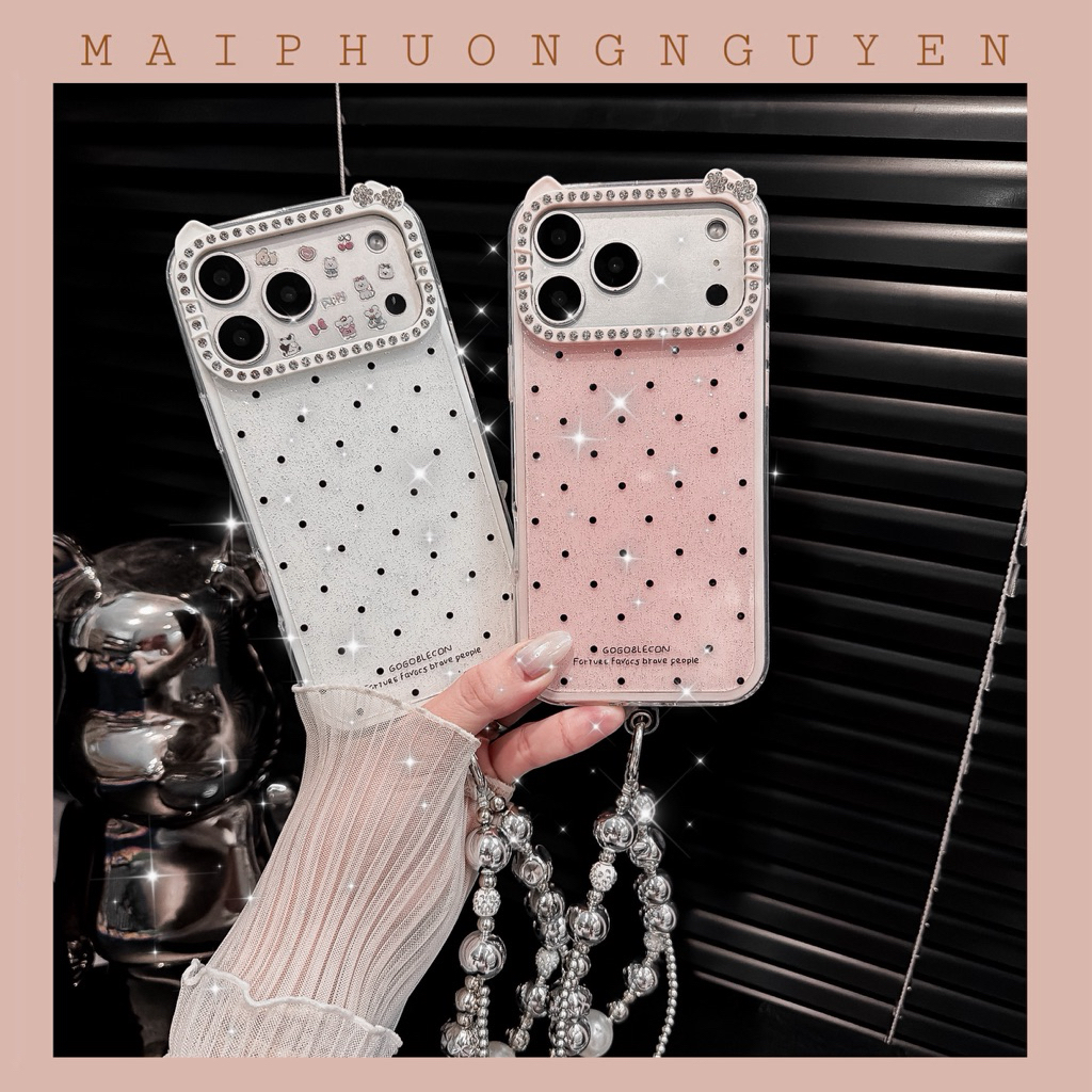 Ốp lưng iphone cmr đá tai mèo chấm bi trơn 11/11PRM/12/12PRO/12PRM/13PRM/14PLUS/14PRM/15PRM