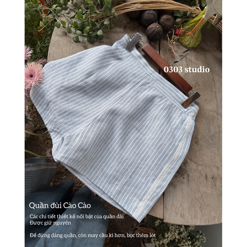 | 0303 studio | quần đùi lưng cao linen - dòng Cào Cào