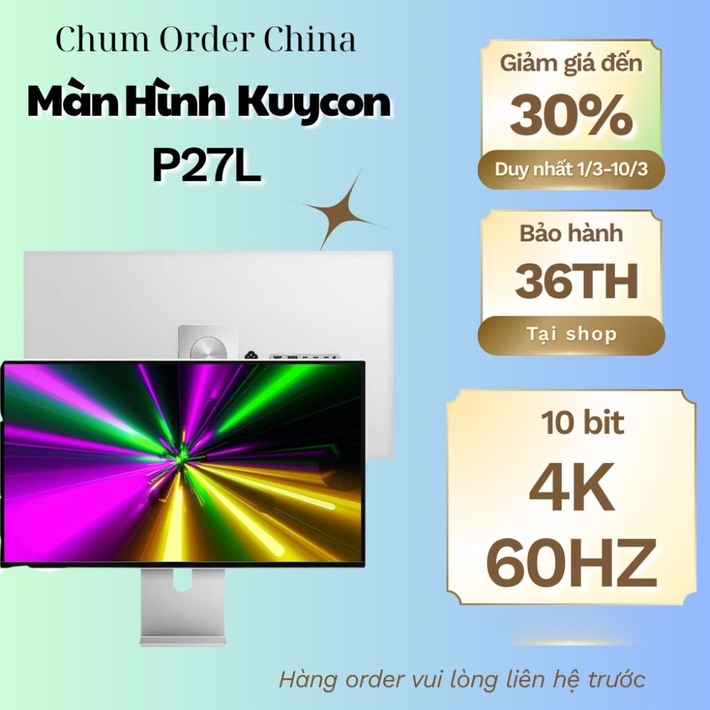 Màn hình Kuycon P27L đủ 3 màu có cả chân đế 4k 60hz 10bit màu