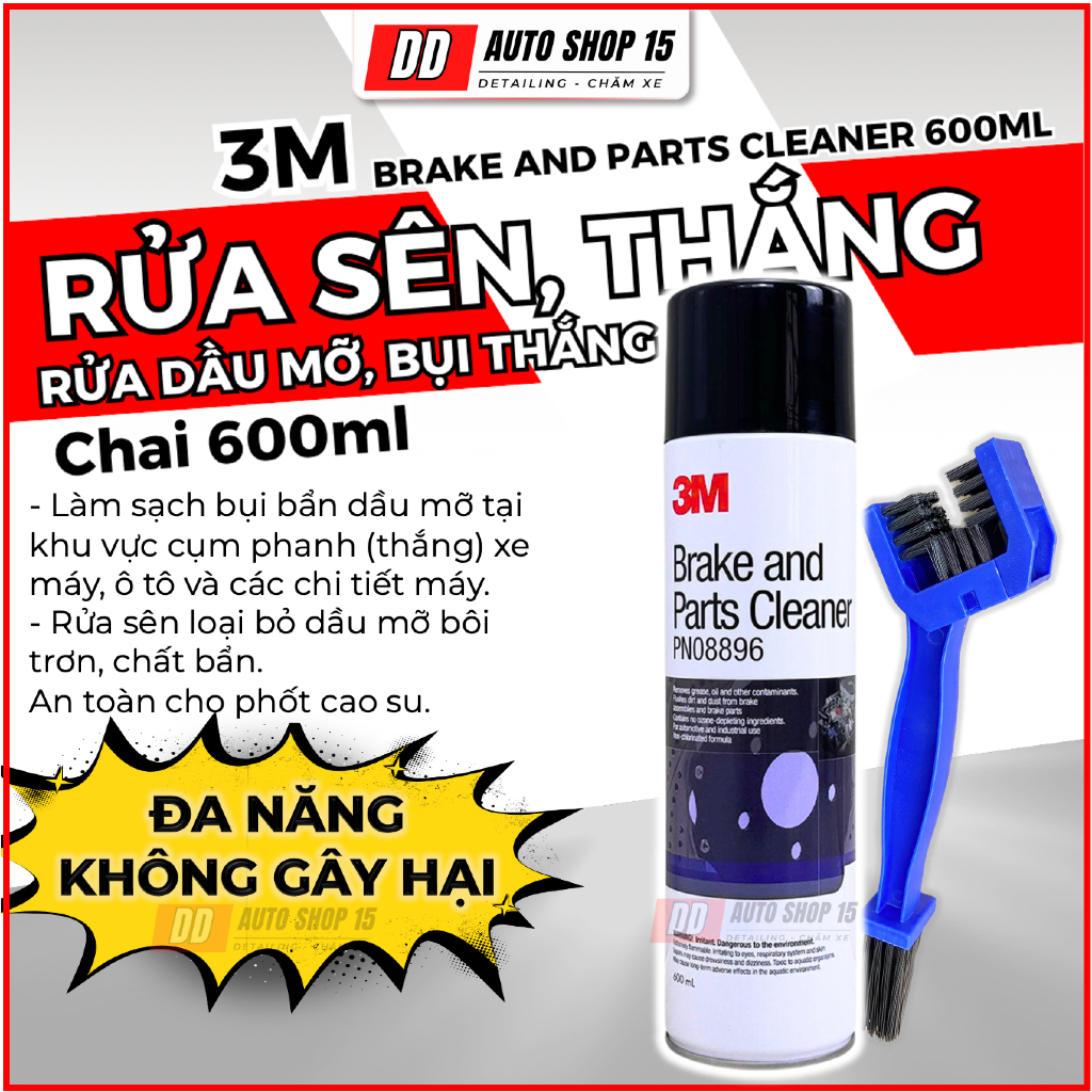 Vệ sinh thắng 3M 08896, Rửa sên dầu mỡ chi tiết máy phụ tùng 3M Brake and Parts Cleaner chai 600ml -