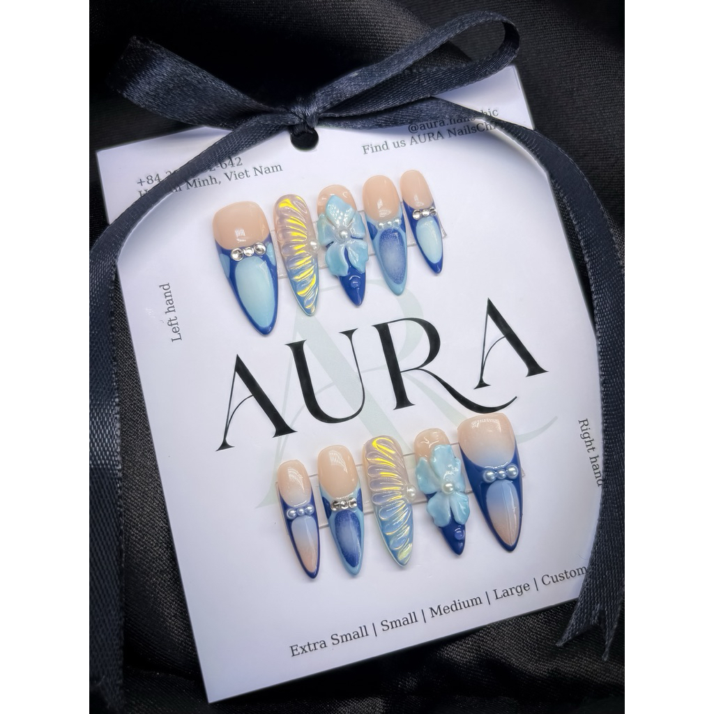 [Ocean Muse] Press on Nail - Nailbox thiết kế - Nail thạch, nail biển, nail xanh | Aura NailsChic