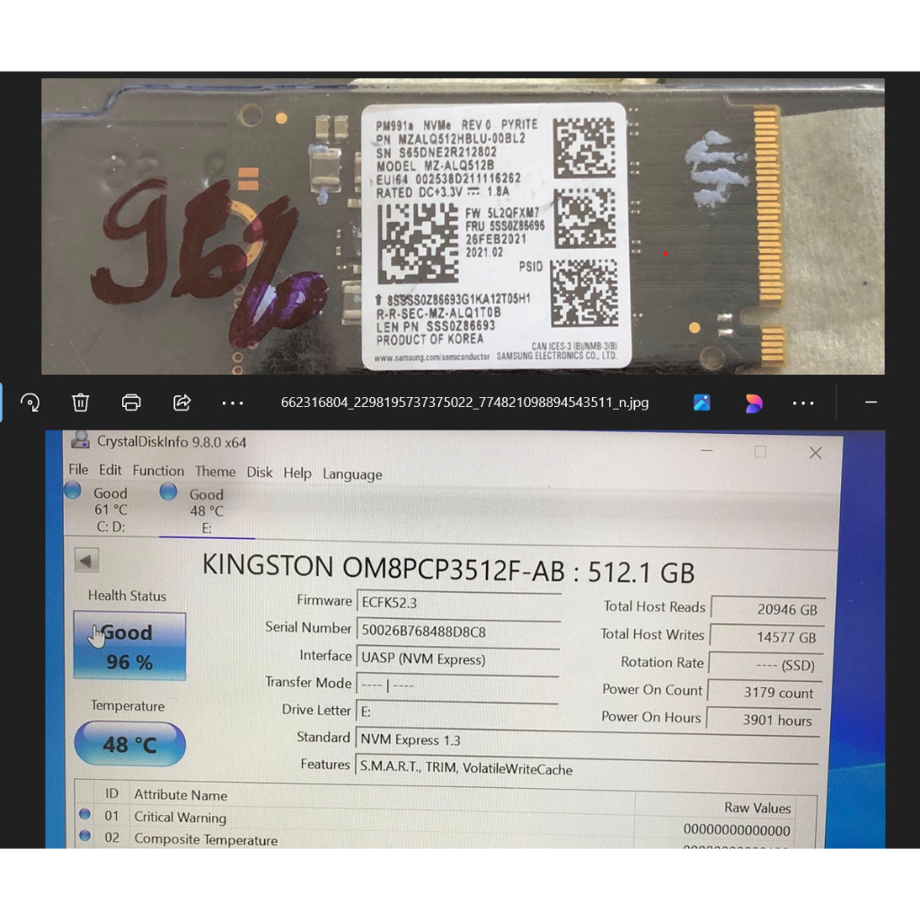 Ổ cứng NVME cá thương hiệu Samsung, Kioxia, Skhyhix, Lexar, WDC Dung Lượng 256GB - 512GB Bóc Máy