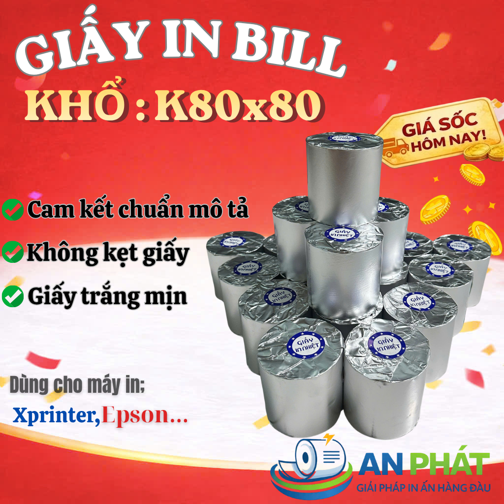 {Xả Kho} THÙNG 50 CUỘN K80X80 - GIẤY IN BILL K80X80 - GIẤY IN K80X80