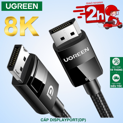 Cáp DP1.4 Displayport,DP1.2 DP 2.1 Ugreen Dp to Dp Phân Giải 8K 16k 80Gbps Bảo Hành 18 Tháng
