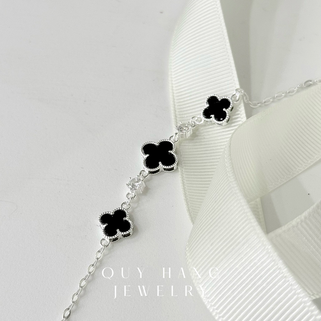 Lắc tay bạc 925 charm Van.cleef đính đá - [Quý Hằng Jewelry]