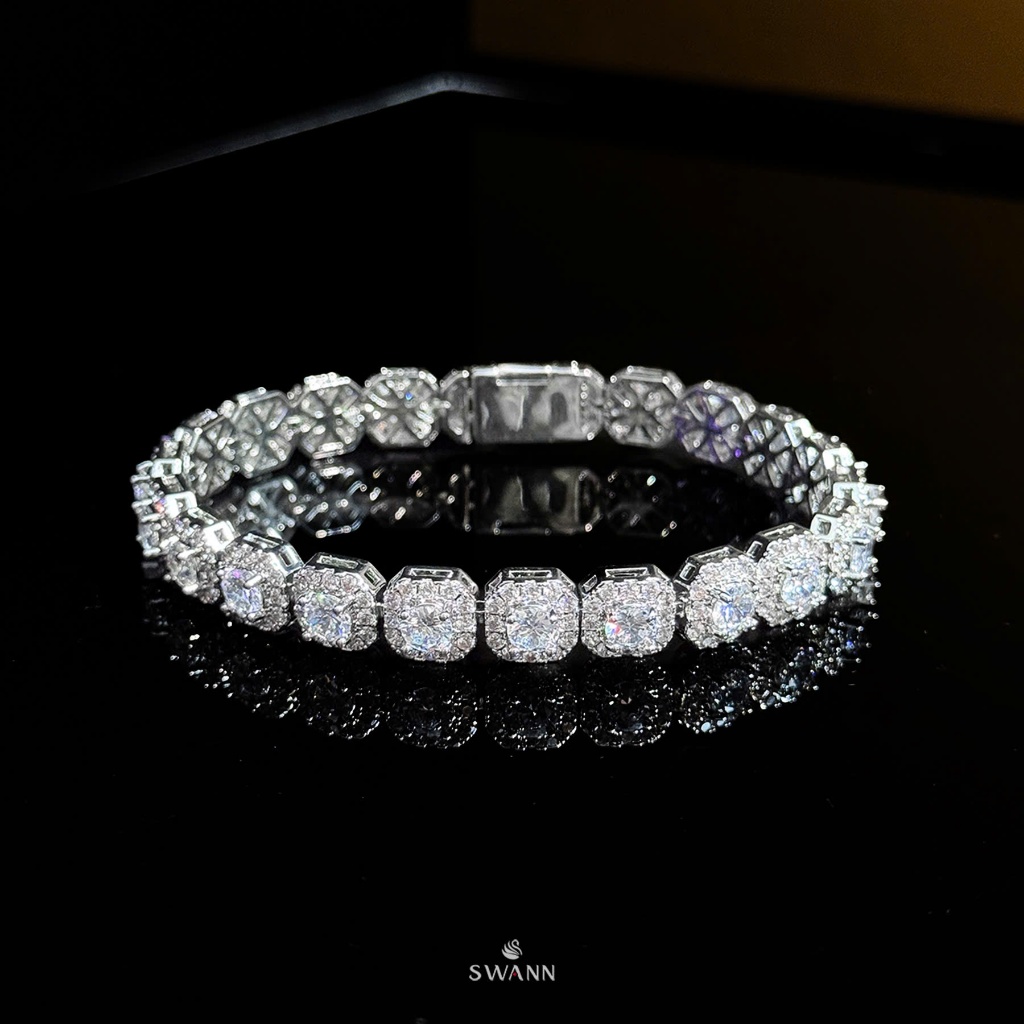 Lắc tay Baguette Diamond 9mm SWANN Lấp Lánh Đá CZ8A Cao Cấp, Vòng Tay Cuban Nam Nữ Thịnh Hành