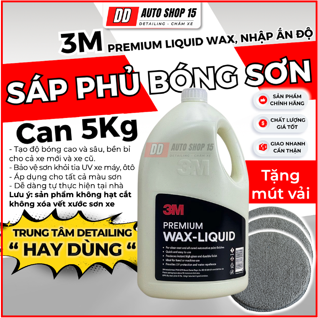Sáp lỏng phủ bóng sơn xe 3M Premium Liquid Wax can 5kg PN06065, đánh bóng sơn 3M - DD Auto Shop 15