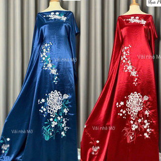 [21] Vải Thạch Anh may áo dài Mẹ, may áo dài Sui , họa tiết Thêu hoa