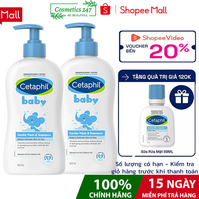 Combo 2 Sữa tắm gội dịu lành cho bé Cetaphil Baby Wash & Shampoo Dịu Nhẹ 400ml/chai