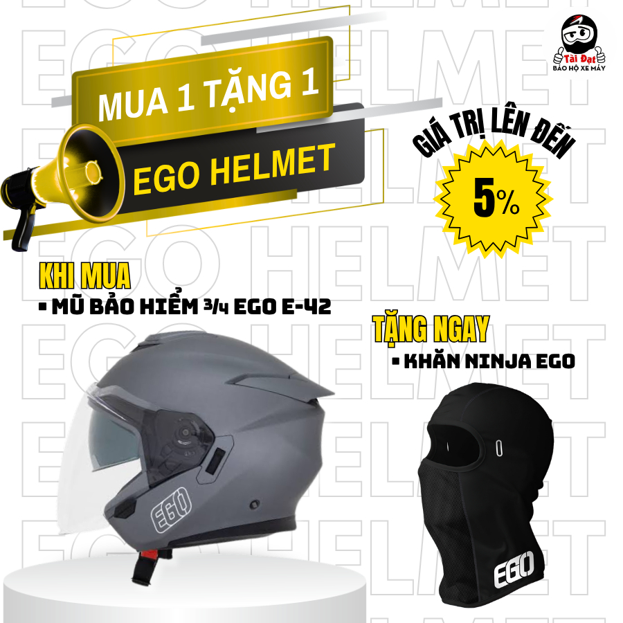 Mũ bảo hiểm 3/4 2 kính đi mô tô xe máy EGO E42 (E-42)