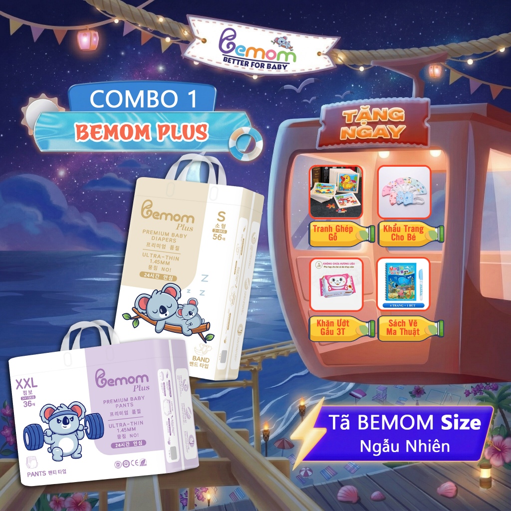 [Tặng Quà] Tã/Bỉm Bemom Plus, Bỉm đêm Hàn Quốc Đủ Size Cho Bé Từ NB đến 4XL