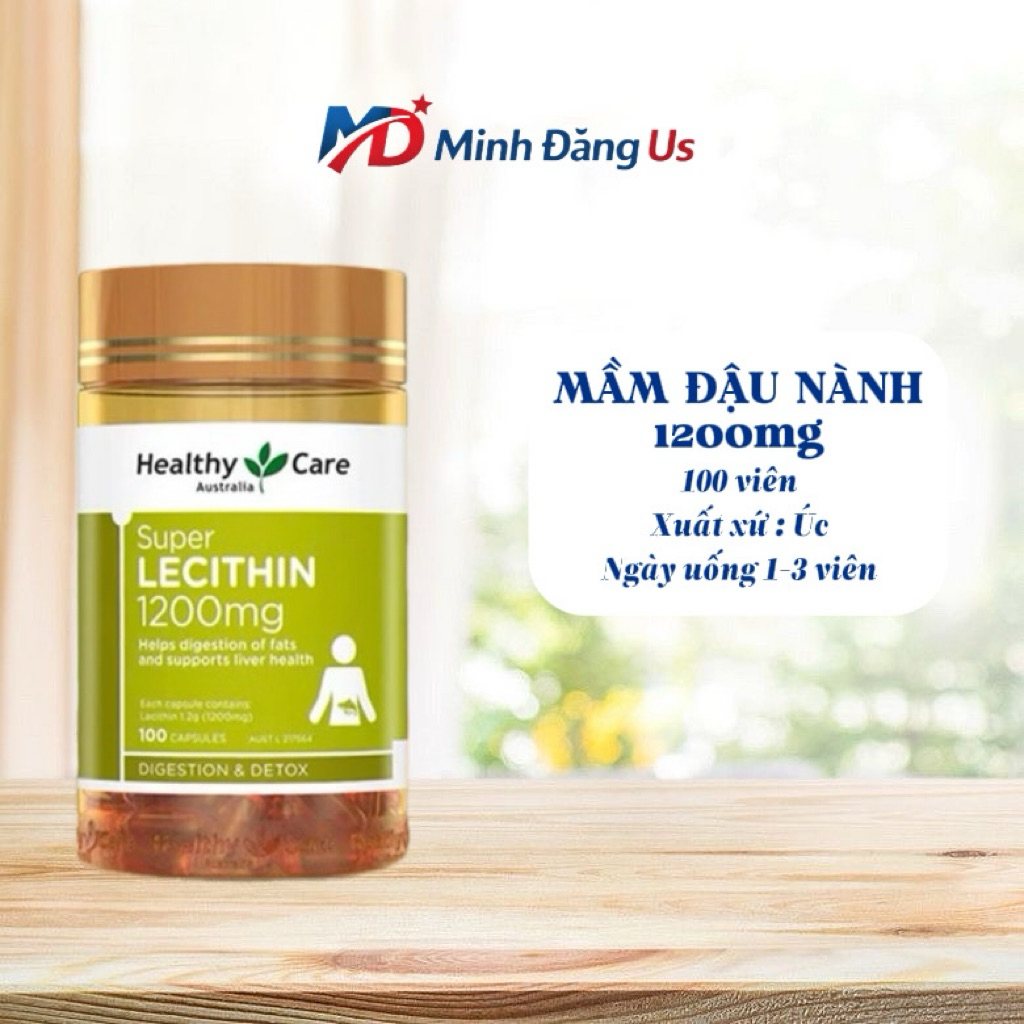 [CHÍNH HÃNG] Mầm đậu nành Healthy Care Super Lecithin 1200mg 100 viên hàng chính hãng Úc giúp điều h