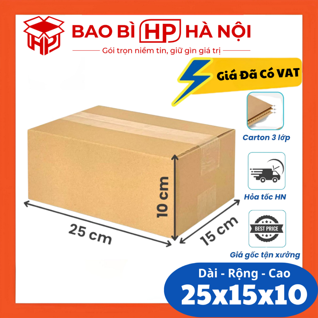 25x15x10 [COMBO] 100 Hộp Carton Đóng Hàng - BAO BÌ HP HÀ NỘI