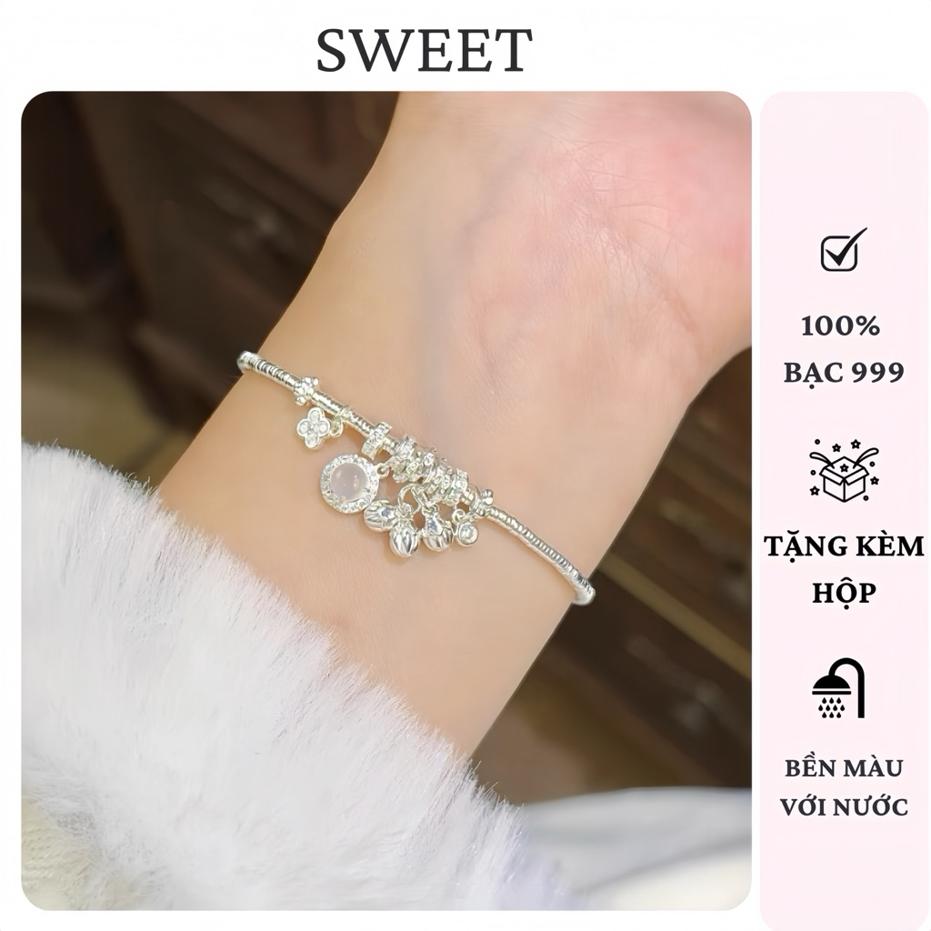 [Có sẵn] Lắc Tay Bạc S999 Nguyệt Quang Thanh Nhã - 100% Bạc S999 - Sweet