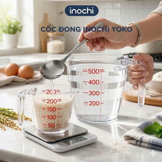 Cốc đong chia vạch inochi yoko 500ml, 200ml hàng xuất nhật chịu lực tốt, không chứa bpa