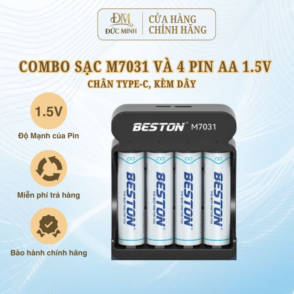 Combo sạc m7031 và 4 pin AA 1.5V Type-C - Sạc nhanh, an toàn.