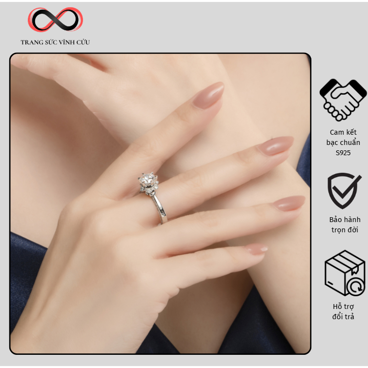 Nhẫn cưới Vàng trắng 41,6% (10K) Đính đá ECZ PNJ Trầu Cau XMXMW006334