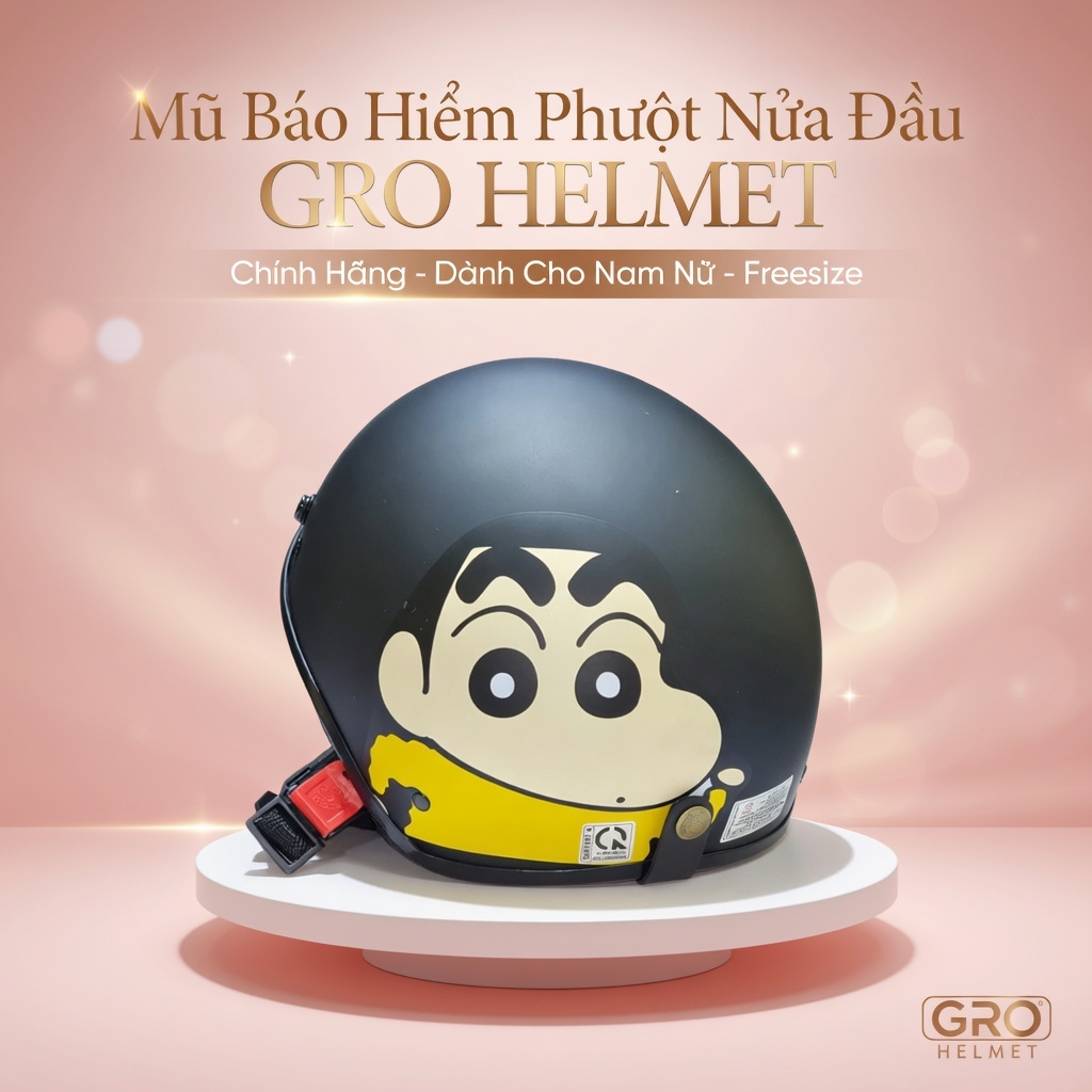 Mũ bảo hiểm phượt nửa đầu chính hãng GRO HELMET dành cho nam nữ FREESIZE