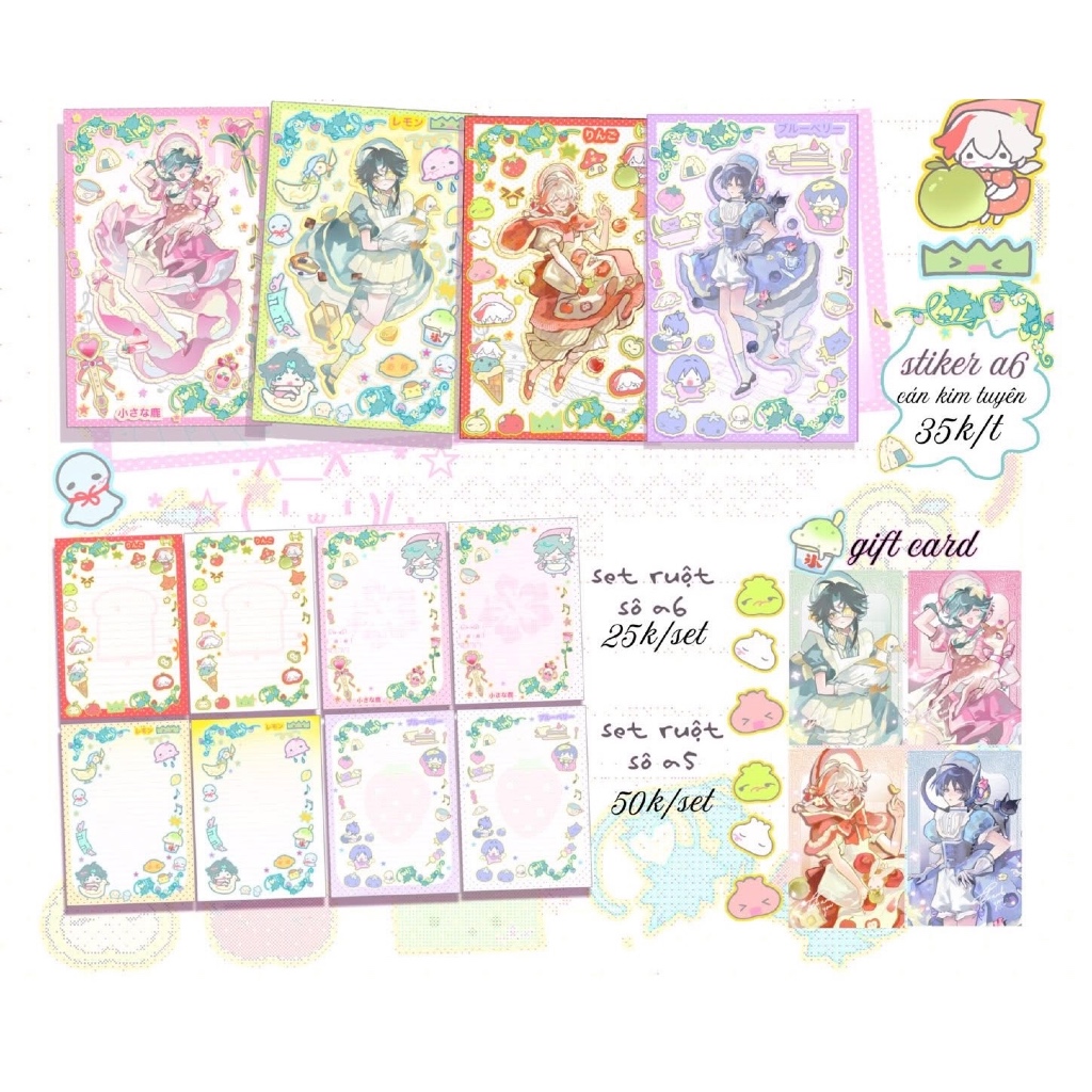 Sticker a6 và set ruột sổ Anemo the Lolita
