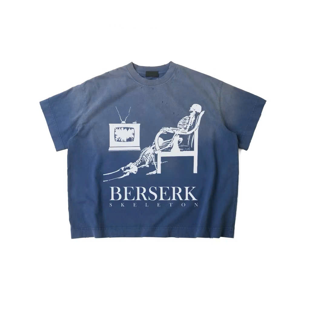 Raven Acid Wash Blue Premium Tee - Áo Thun Boxy Raven Berserk Skeleton Local Brand