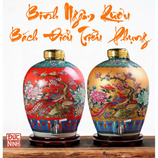 Bình ngâm rượu gốm sứ cao cấp Bách Điểu Triều Phụng 5 lít , 10 lít , 18 lít
