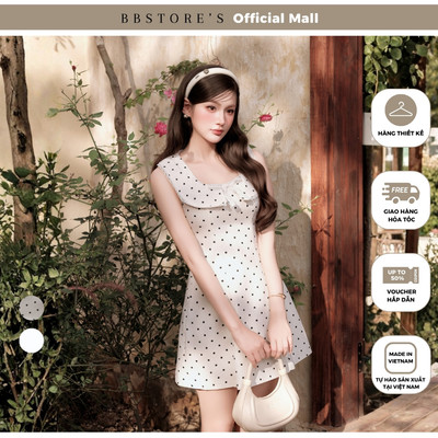 MissChic by BBSTORE'S Đầm Dạo Phố Linen Ngắn Kết Nơ Ren Cổ U Lá Cổ Phối Viền Dáng A - DAC75B