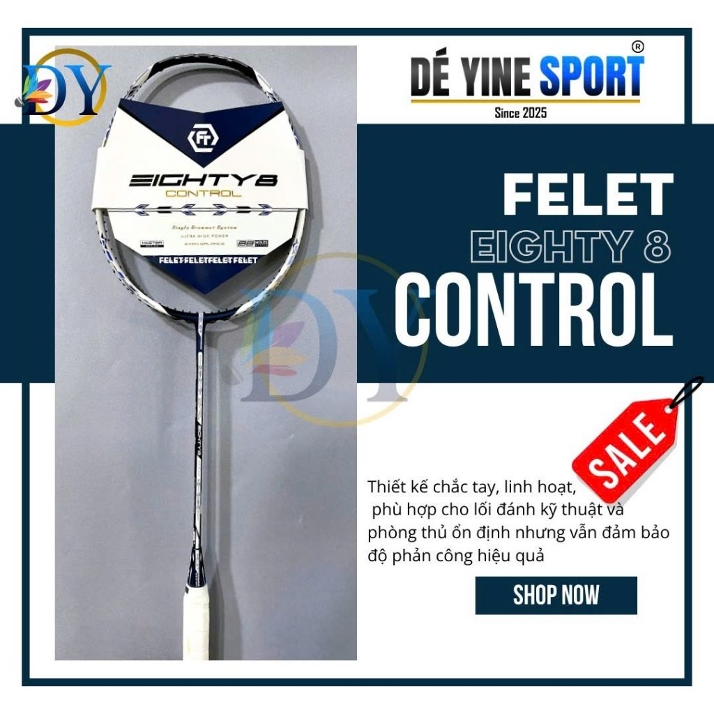 Vợt cầu lông Felet Eighty 8 Control chính hãng - tặng lưới KHÔNG ĐAN, quấn cán, túi nhung