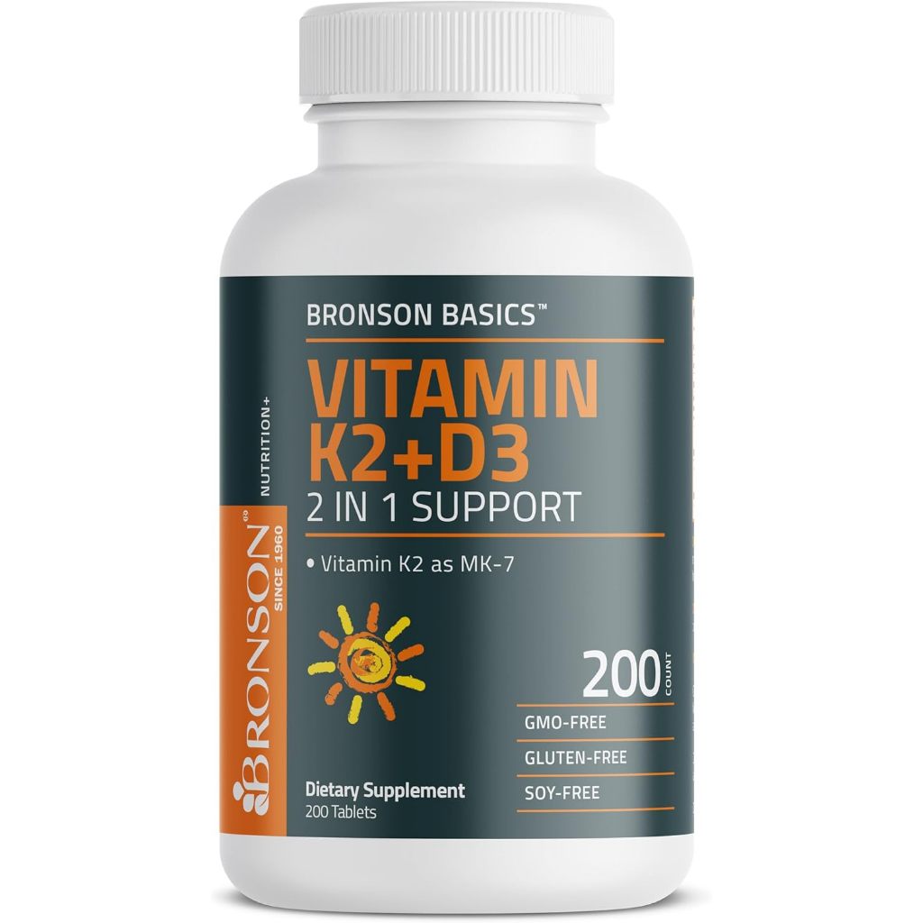 Vitamin K2 D3 Bronson Basics hũ 200 viên [Hàng Mỹ]