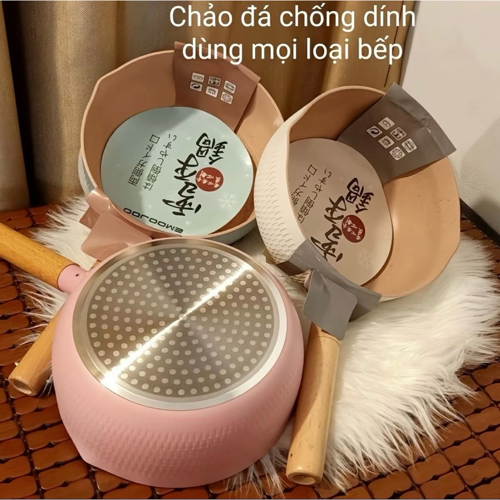 Chảo chống dính bếp từ sâu lòng vân đá 18cm dành cho mọi loại bếp ,Chảo đá chống dính bếp từ cao cấp
