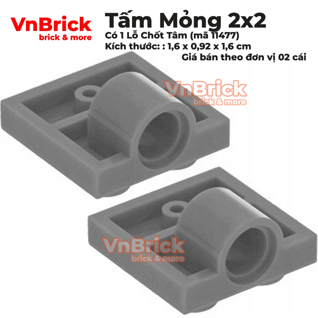 [2 Cái] [Mới, Hàng REAL - Auth] Mảnh Mỏng 2x2 Có 1 Lỗ Chốt (Xám Đậm) - 10247 (Full Cross)