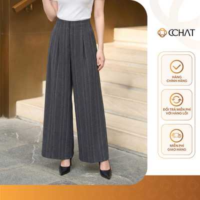 Quần Ống Rộng 𝐂𝐂𝐇𝐀𝐓 Dáng Suông Kẻ Vita Linea Có Túi Sườn Chất Liệu Tuytsi Cao Cấp 16QDS2025ST