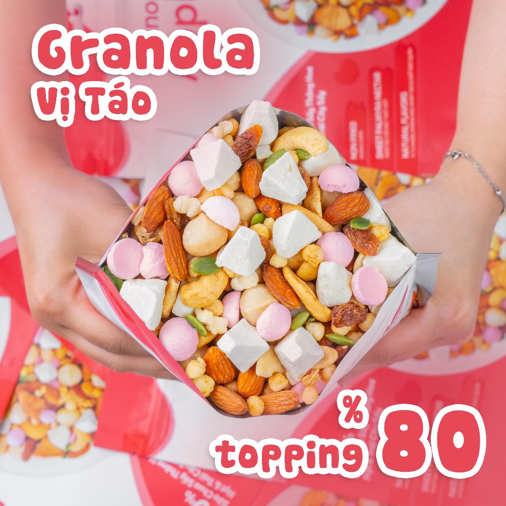 Granola 80% Topping Nhiều Hạt Nhiều Viên Sữa Chua Sấy Vị Táo Ngũ Cốc Ăn Kiêng Befresco