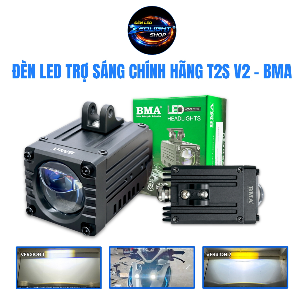 Đèn LED Trợ Sáng T2S V2 BMA - Ánh Sáng Kiểu Mới, Pha Laser Mắt Ếch Chiếu Xa Tới 200m, Chống Nước IP6