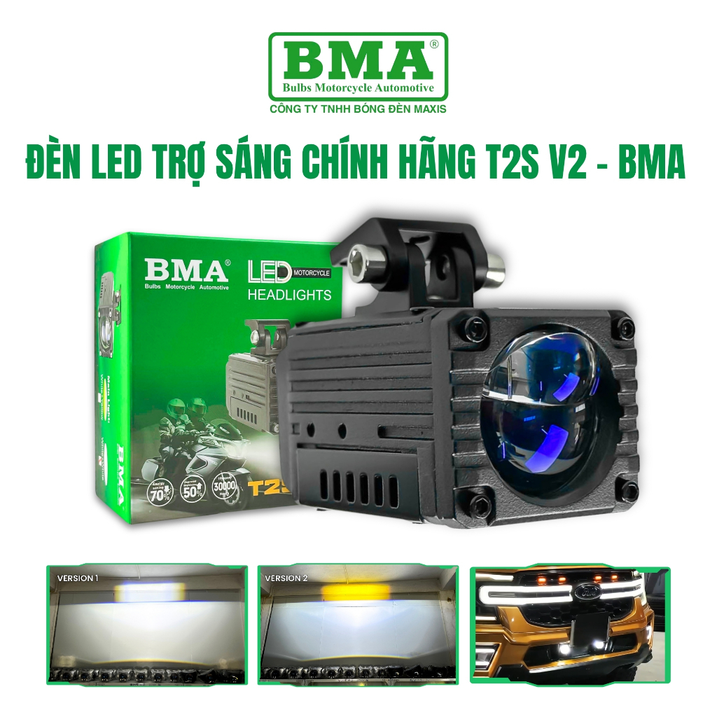 Đèn Bi Cầu T2S V2 BMA - Ánh Sáng Rực Rỡ, Chân Sáng Kiểu Mới, Pha Laser Chiếu Xa 200m, Chống Nước IP6