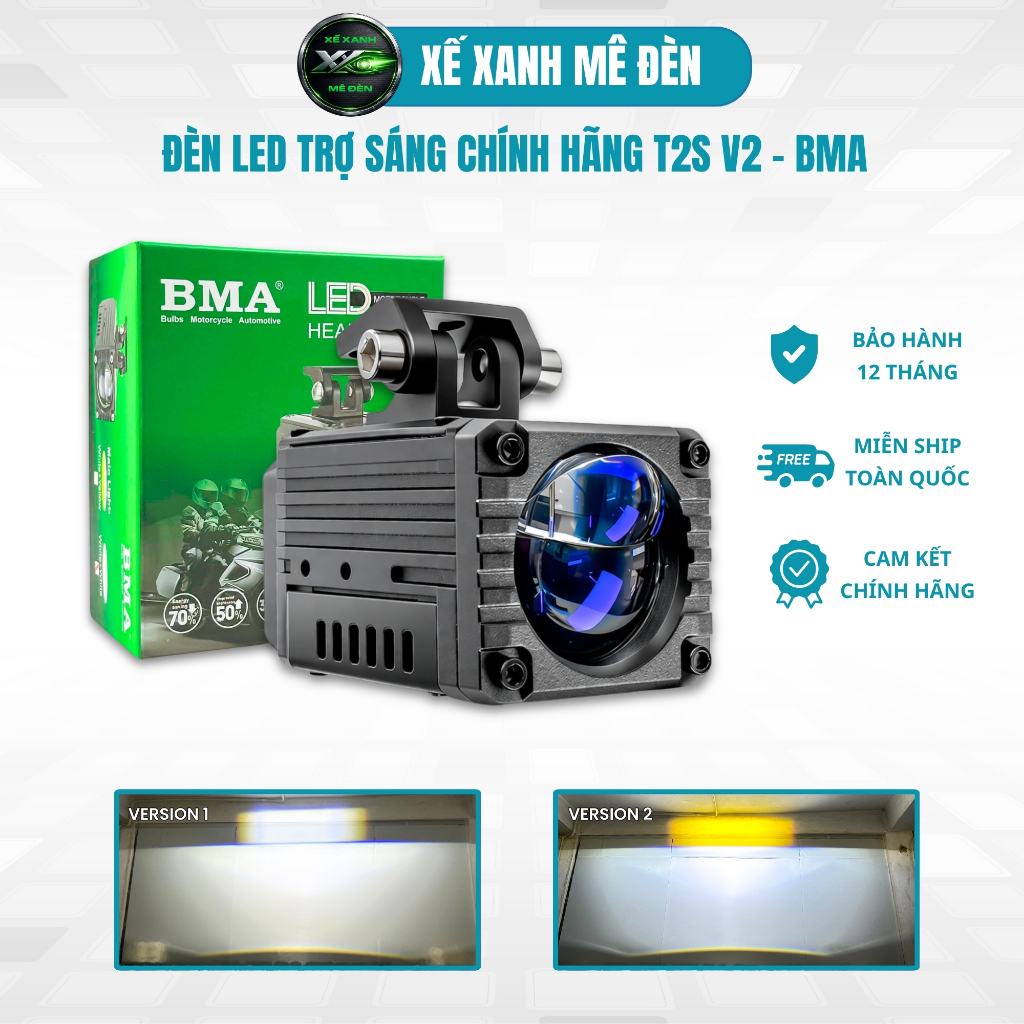 Đèn Trợ Sáng T2S V2 BMA 60W (New 2026) - Ánh Sáng Thế Hệ Mới, Chống Chói, Chống Nước IP68 Xe Tải, Ot