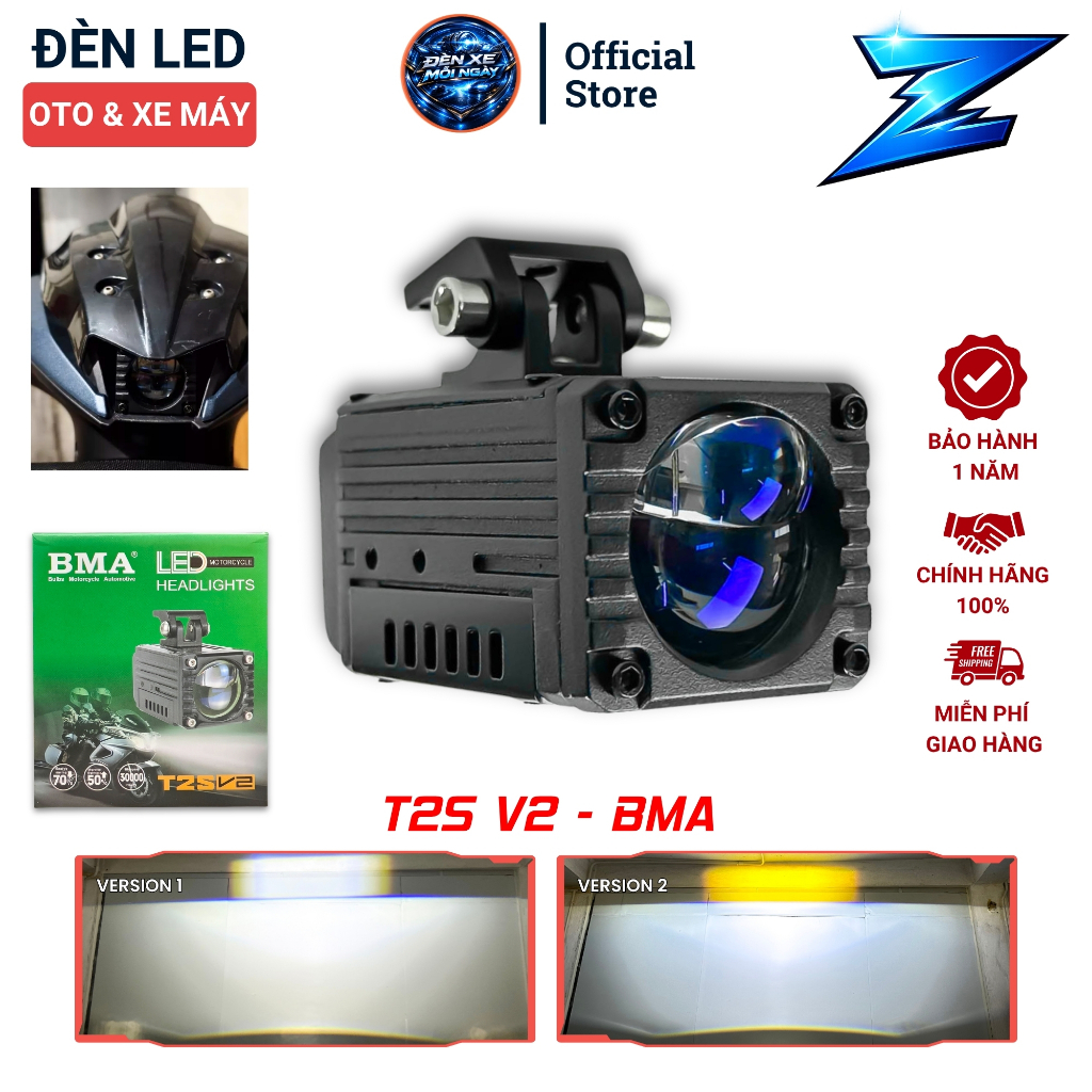 Đèn Trợ Sáng Bi Cầu T2S V2 BMA - Chân Sáng Hình Thang Đẹp, Sắc Nét, Chống Chói, Chống Nước IP68 Lắp 