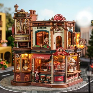 Mô Hình Lắp Ráp Hộp Nhạc 3D "Dream Coffee Factory" ROKR | Tặng LED Cảm Ứng + Kính Chắn Bụi